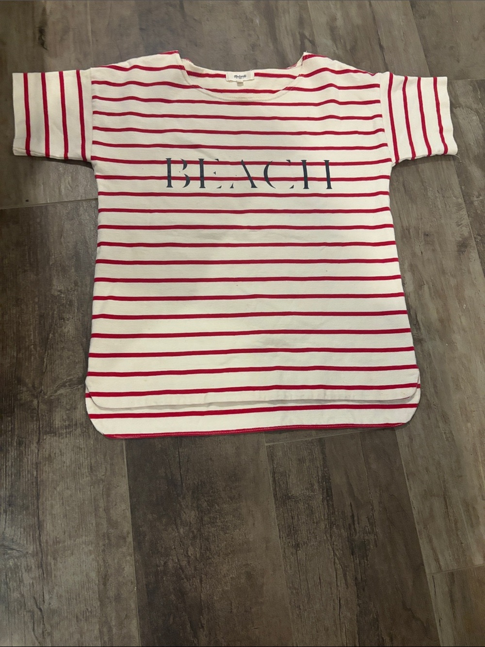 Madewell Cream Tee with Red Stripes